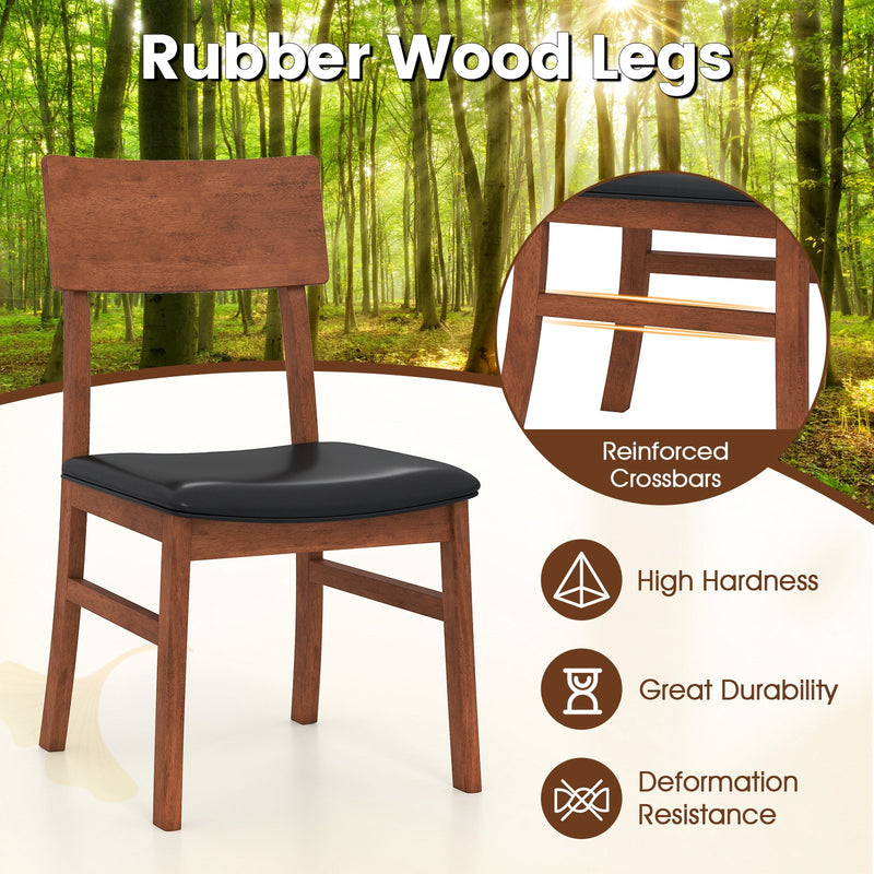 Dining Chairs Set of 2 with Rubber Wood Legs and Faux Leather Upholstered Seat-Black