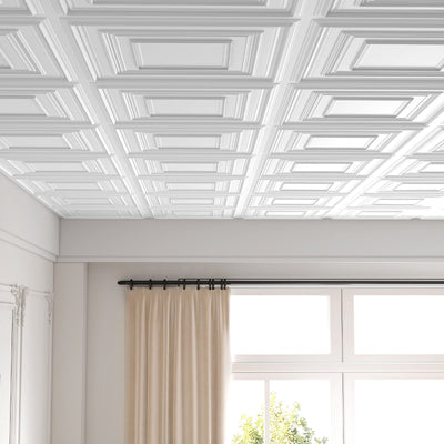 Drop Ceiling Tiles 24" x 24" PVC Ceiling Panels with 3D Decorative Patterns 12-Pack-White