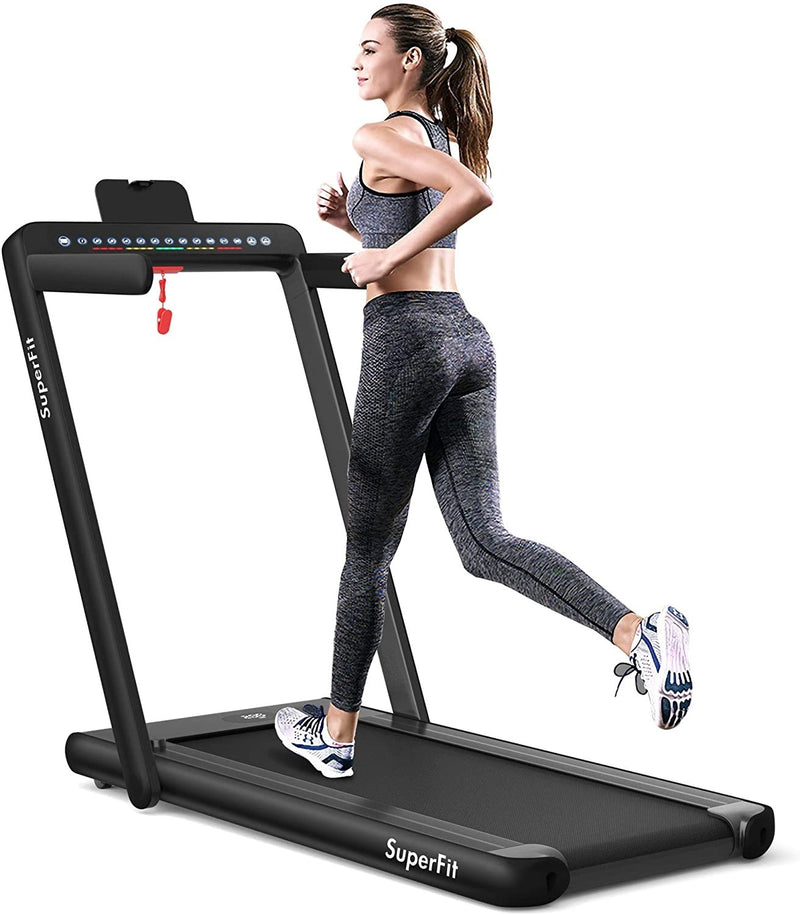 Electric Motorized Folding Treadmill with Dual Display-Black