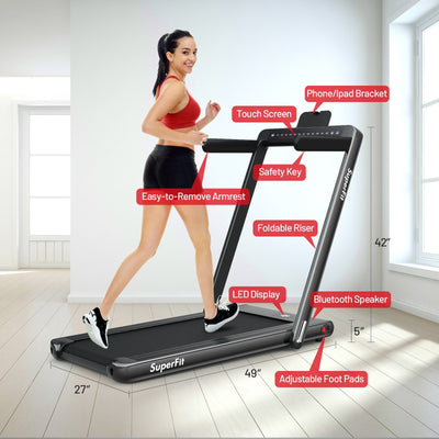Electric Motorized Folding Treadmill with Dual Display-Black