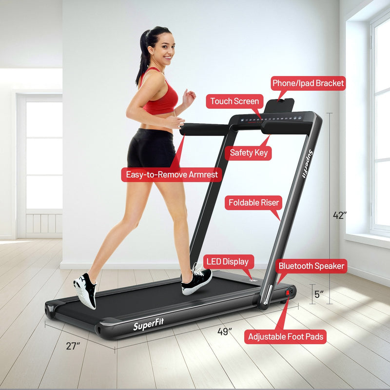 Electric Motorized Folding Treadmill with Dual Display-Black