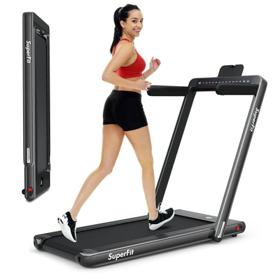 Electric Motorized Folding Treadmill with Dual Display-Black