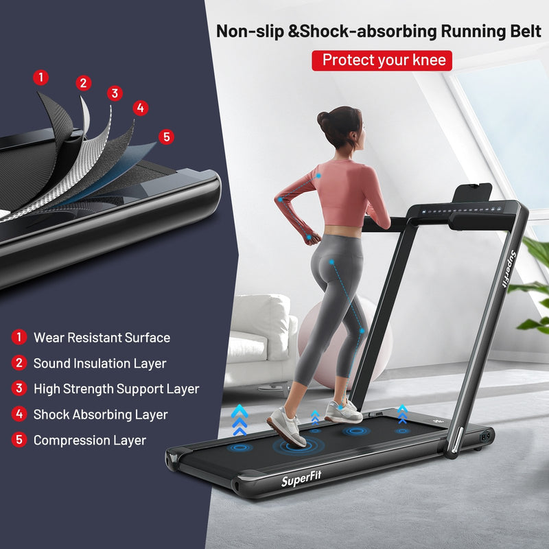 Electric Motorized Folding Treadmill with Dual Display-Black