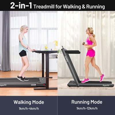 Electric Motorized Folding Treadmill with Dual Display-Black