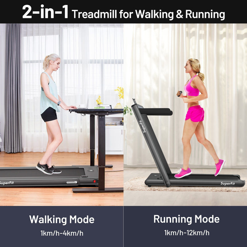 Electric Motorized Folding Treadmill with Dual Display-Black