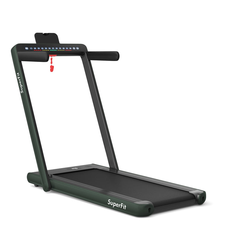Electric Motorized Health and Fitness Folding Treadmill with Dual Display and Speaker-Green