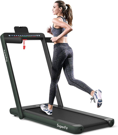 Electric Motorized Health and Fitness Folding Treadmill with Dual Display and Speaker-Green