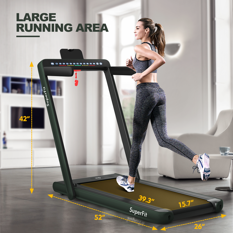 Electric Motorized Health and Fitness Folding Treadmill with Dual Display and Speaker-Green