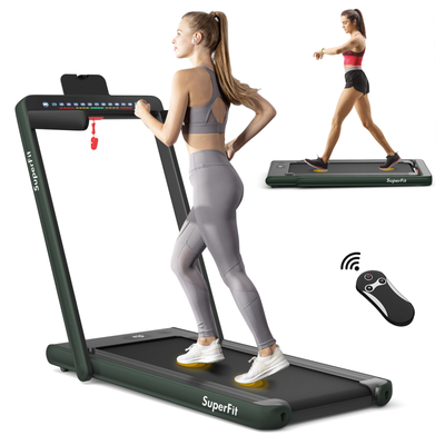 Electric Motorized Health and Fitness Folding Treadmill with Dual Display and Speaker-Green