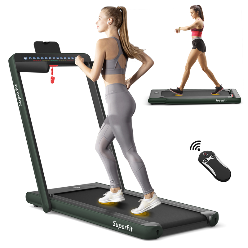 Electric Motorized Health and Fitness Folding Treadmill with Dual Display and Speaker-Green
