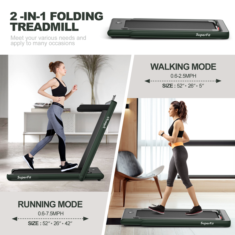 Electric Motorized Health and Fitness Folding Treadmill with Dual Display and Speaker-Green