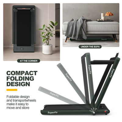 Electric Motorized Health and Fitness Folding Treadmill with Dual Display and Speaker-Green