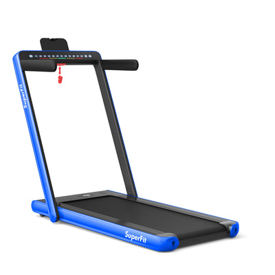 Electric Motorized Health and Fitness Folding Treadmill with Dual Display-Blue