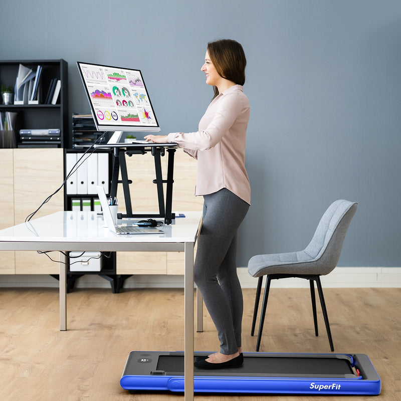 Electric Motorized Health and Fitness Folding Treadmill with Dual Display-Blue