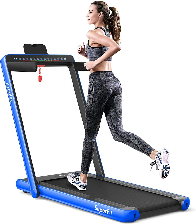 Electric Motorized Health and Fitness Folding Treadmill with Dual Display-Blue