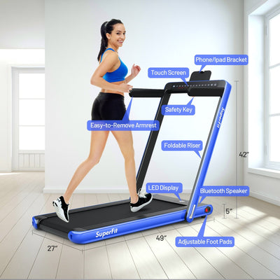 Electric Motorized Health and Fitness Folding Treadmill with Dual Display-Blue