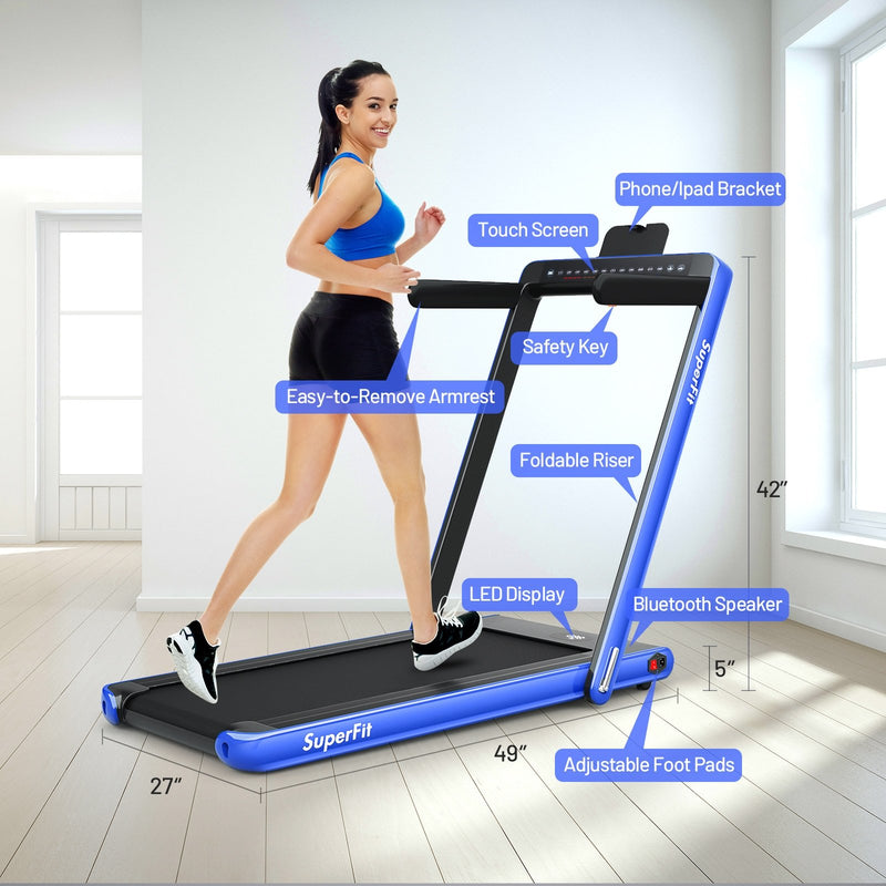 Electric Motorized Health and Fitness Folding Treadmill with Dual Display-Blue