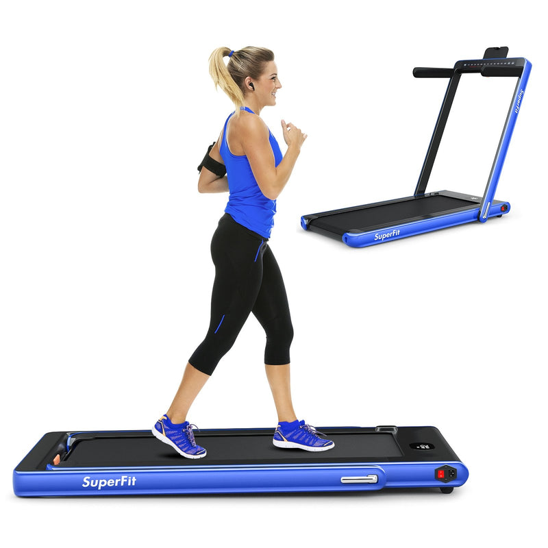 Electric Motorized Health and Fitness Folding Treadmill with Dual Display-Blue