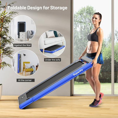 Electric Motorized Health and Fitness Folding Treadmill with Dual Display-Blue