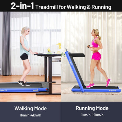 Electric Motorized Health and Fitness Folding Treadmill with Dual Display-Blue