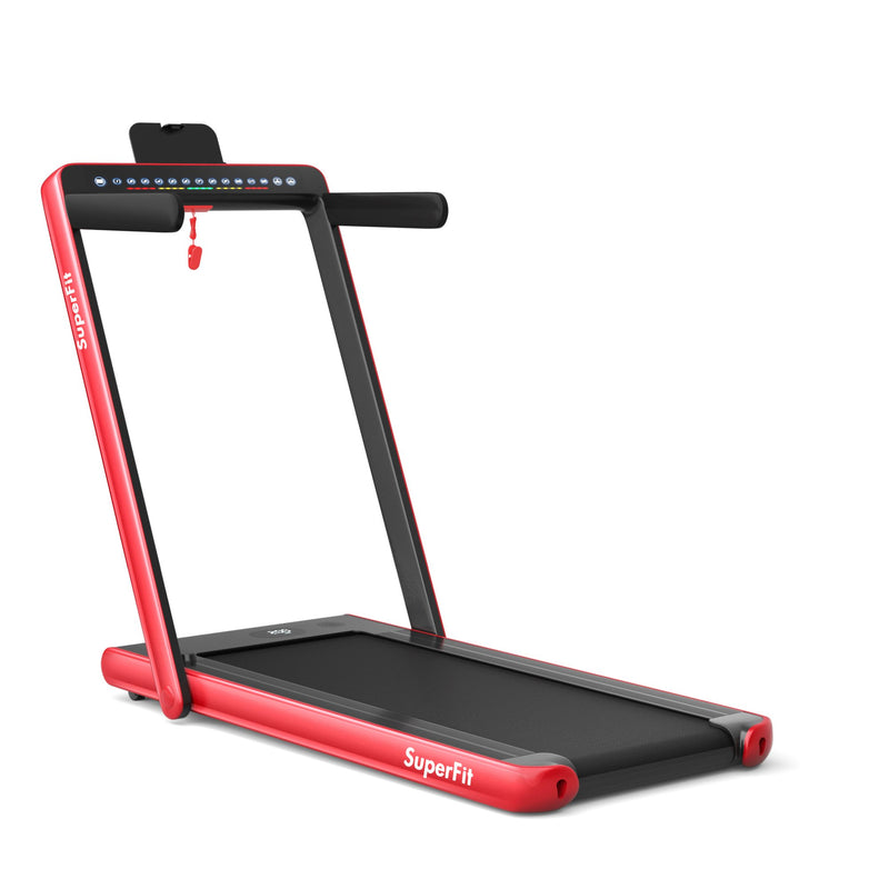 Electric Motorized Health and Fitness Folding Treadmill with Dual Display and Speaker-Red