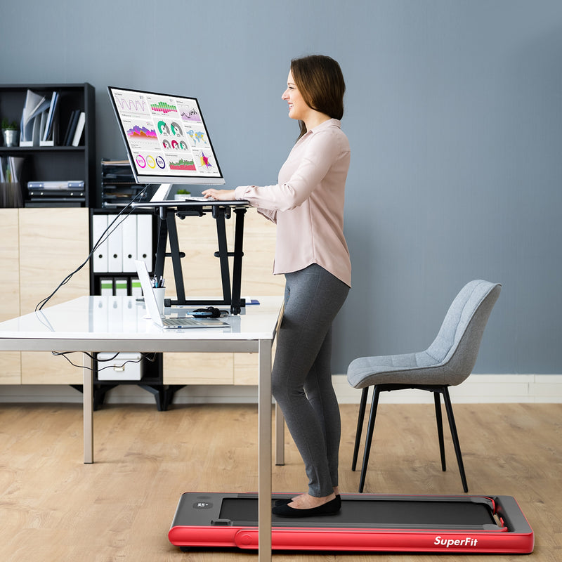 Electric Motorized Health and Fitness Folding Treadmill with Dual Display and Speaker-Red