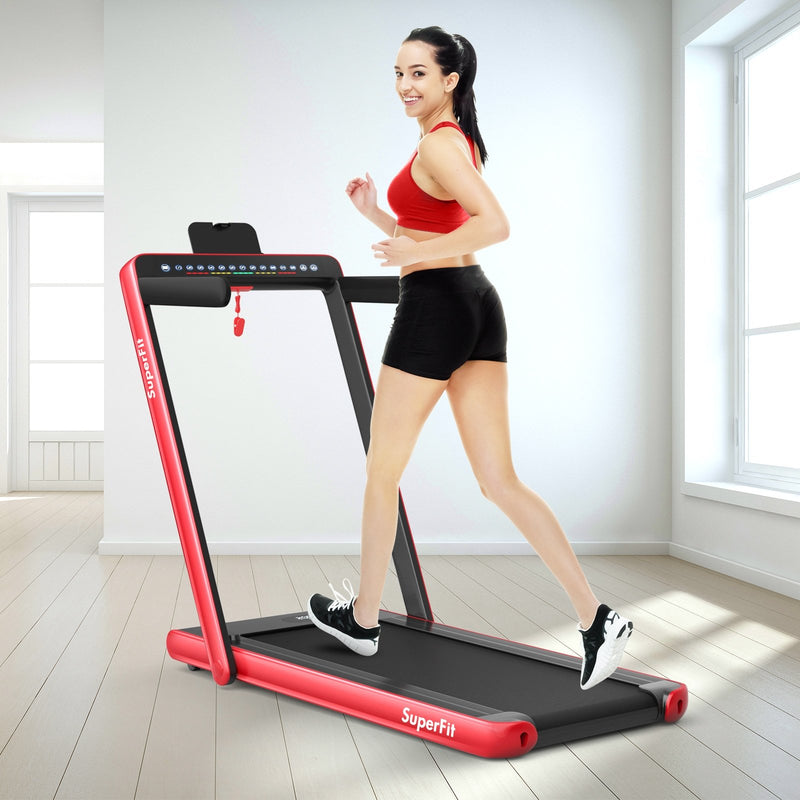 Electric Motorized Health and Fitness Folding Treadmill with Dual Display and Speaker-Red