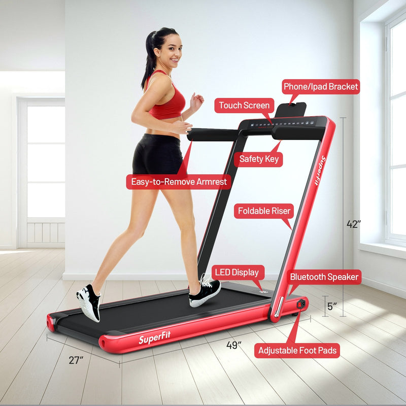 Electric Motorized Health and Fitness Folding Treadmill with Dual Display and Speaker-Red