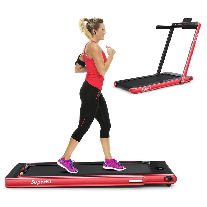 Electric Motorized Health and Fitness Folding Treadmill with Dual Display and Speaker-Red