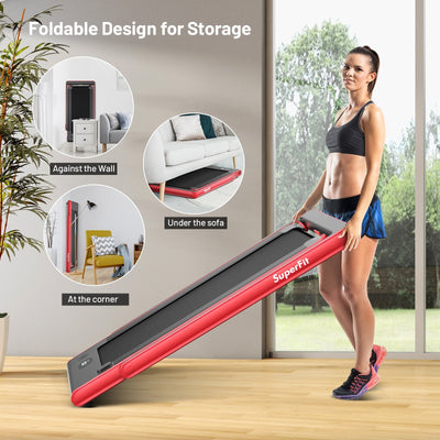 Electric Motorized Health and Fitness Folding Treadmill with Dual Display and Speaker-Red