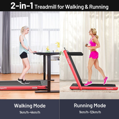 Electric Motorized Health and Fitness Folding Treadmill with Dual Display and Speaker-Red