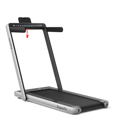 Electric Motorized Health and Fitness Folding Treadmill with Dual Display-Silver