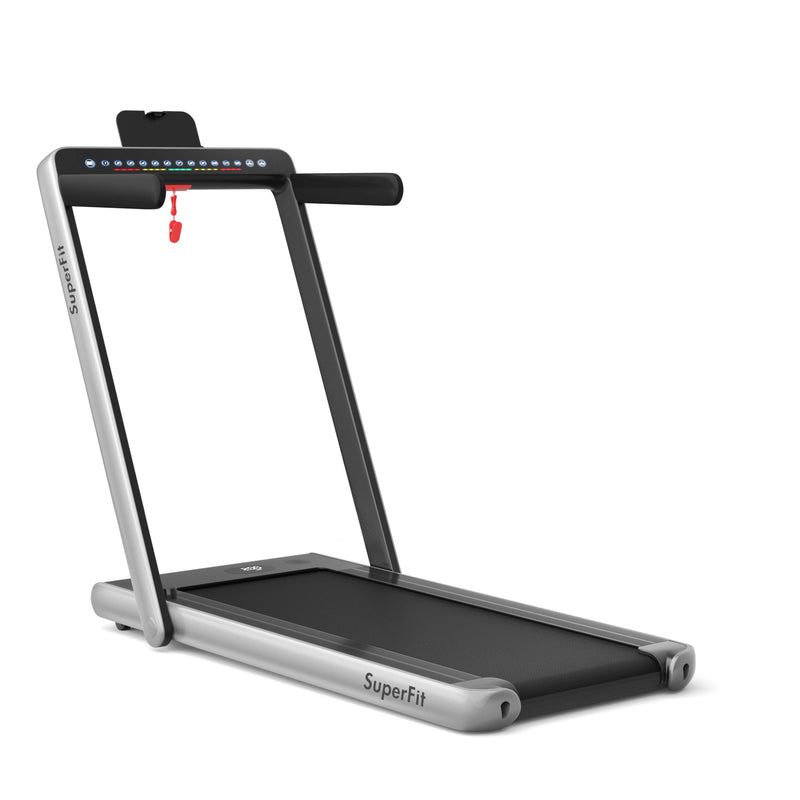 Electric Motorized Health and Fitness Folding Treadmill with Dual Display-Silver