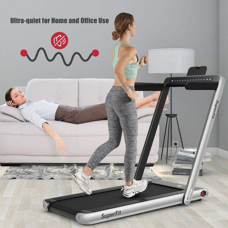 Electric Motorized Health and Fitness Folding Treadmill with Dual Display-Silver