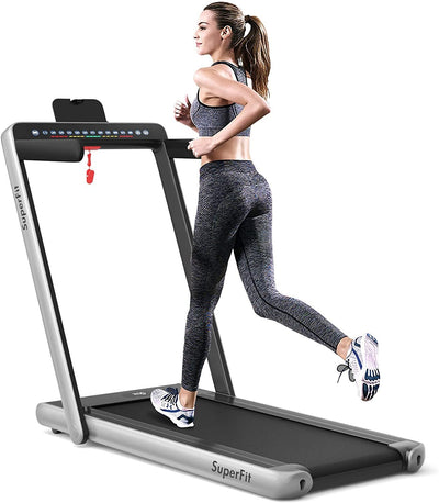 Electric Motorized Health and Fitness Folding Treadmill with Dual Display-Silver