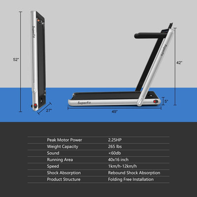 Electric Motorized Health and Fitness Folding Treadmill with Dual Display-Silver