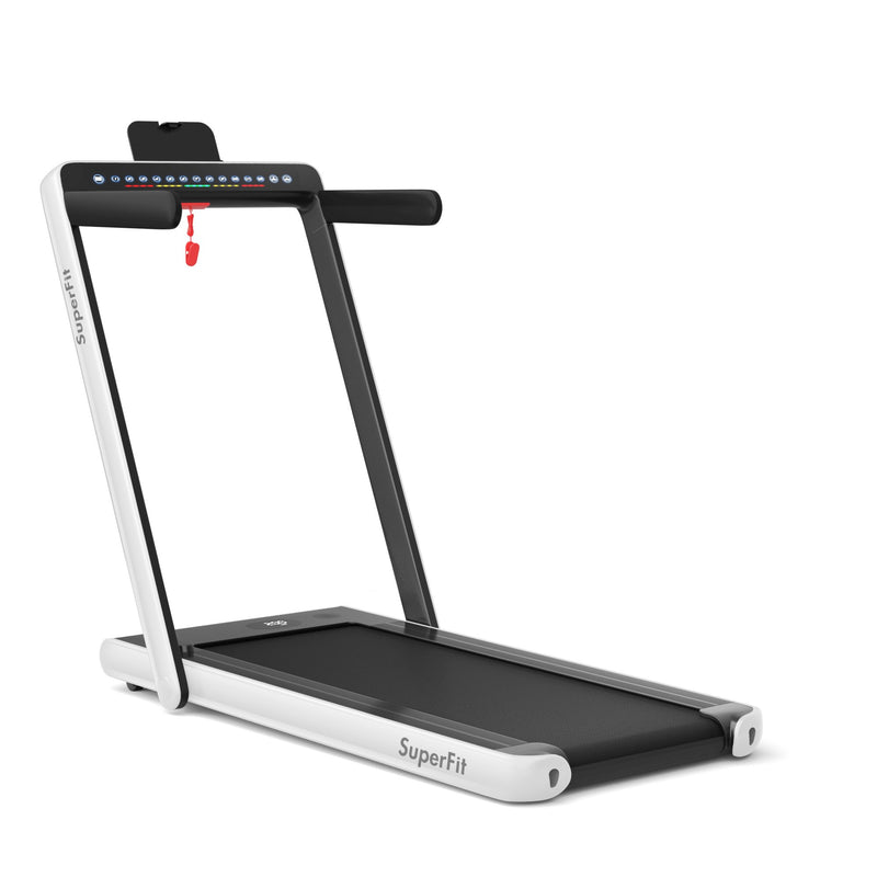 Electric Motorized Health and Fitness Folding Treadmill with Dual Display and Speaker-White