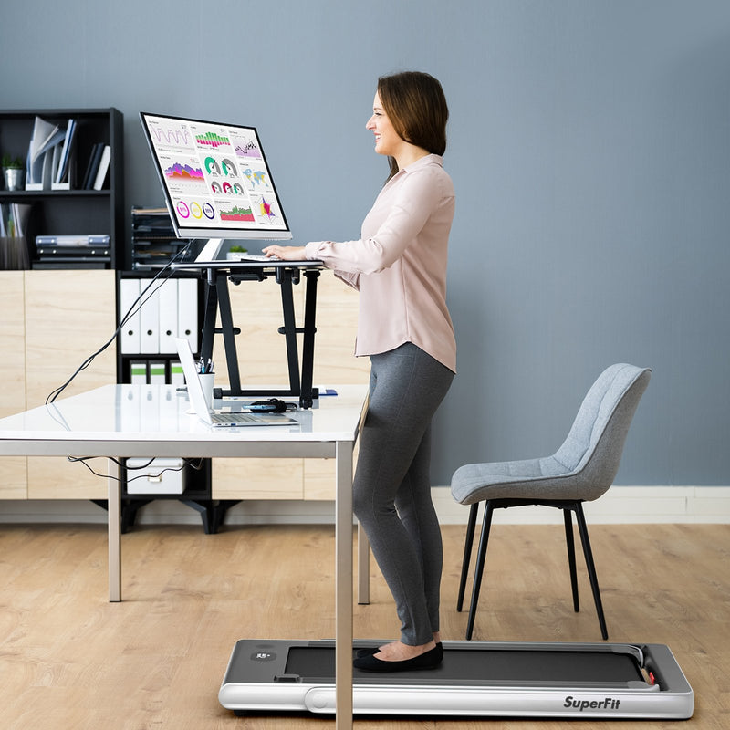 Electric Motorized Health and Fitness Folding Treadmill with Dual Display and Speaker-White