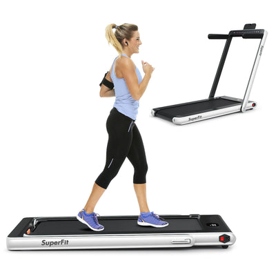 Electric Motorized Health and Fitness Folding Treadmill with Dual Display and Speaker-White