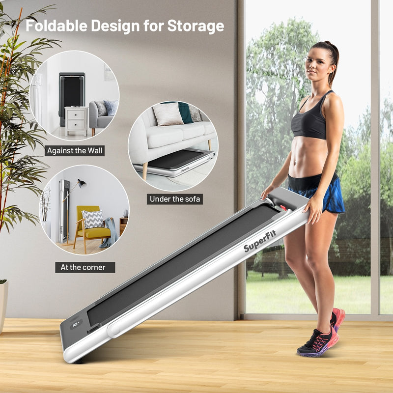 Electric Motorized Health and Fitness Folding Treadmill with Dual Display and Speaker-White