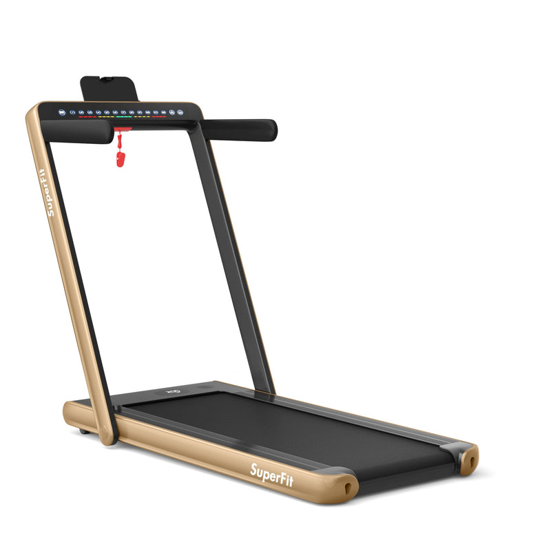 Electric Motorized Health and Fitness Folding Treadmill with Dual Display and Speaker-Yellow