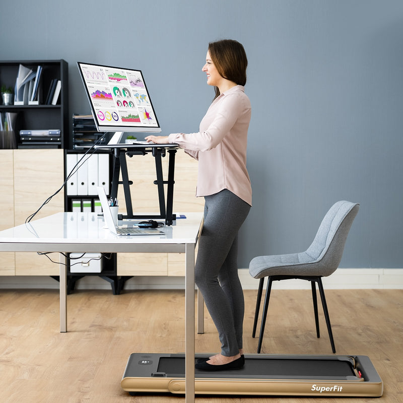 Electric Motorized Health and Fitness Folding Treadmill with Dual Display and Speaker-Yellow