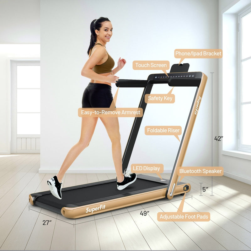 Electric Motorized Health and Fitness Folding Treadmill with Dual Display and Speaker-Yellow