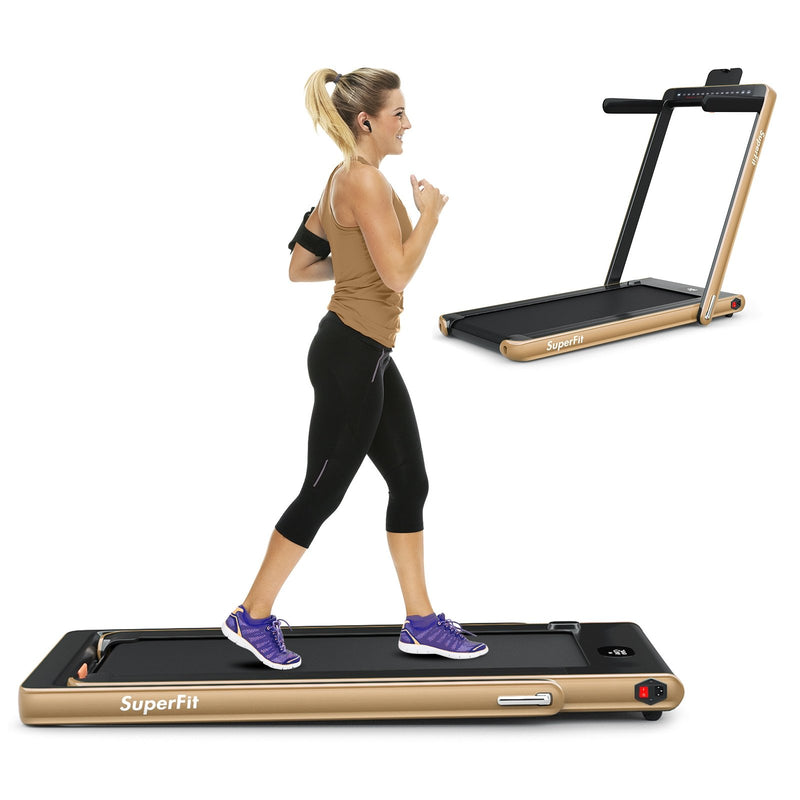 Electric Motorized Health and Fitness Folding Treadmill with Dual Display and Speaker-Yellow