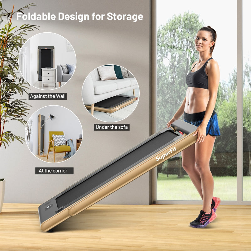 Electric Motorized Health and Fitness Folding Treadmill with Dual Display and Speaker-Yellow