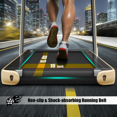 Electric Motorized Health and Fitness Folding Treadmill with Dual Display and Speaker-Yellow