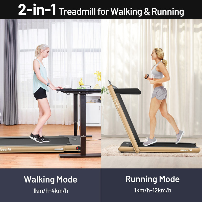 Electric Motorized Health and Fitness Folding Treadmill with Dual Display and Speaker-Yellow