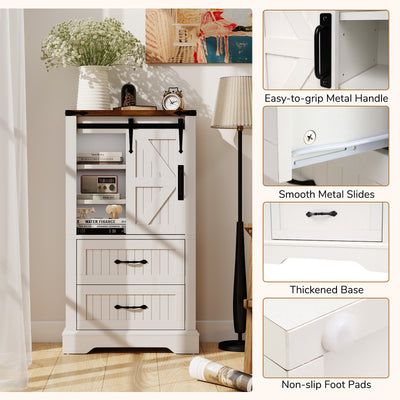 Farmhouse Bathroom Floor Cabinet Freestanding Wooden Storage Organizer-White