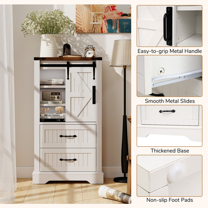 Farmhouse Bathroom Floor Cabinet Freestanding Wooden Storage Organizer-White