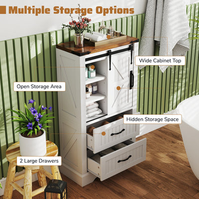 Farmhouse Bathroom Floor Cabinet Freestanding Wooden Storage Organizer-White